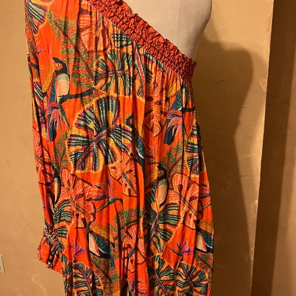 Farm Rio M Fiji One Shoulder Side Pockets Orange Toucan Print - Picture 7 of 13